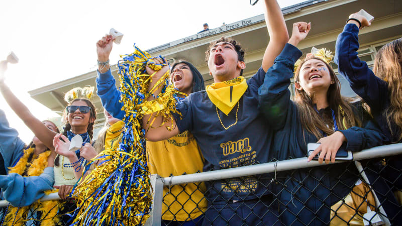 high school students cheering apparently at a sports game at the Peddie School in NJ