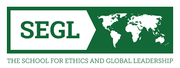 School for Ethics and Global Leadership logo green with continents
